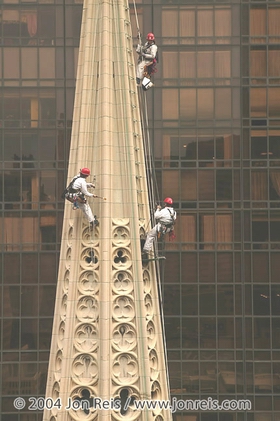 rope access workers on the cathedral spire